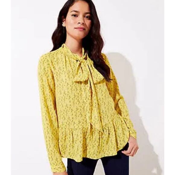 Loft Floral Peplum Bow Blouse Saffron Yellow Careerwear Plus Size 18 - Picture 8 of 8